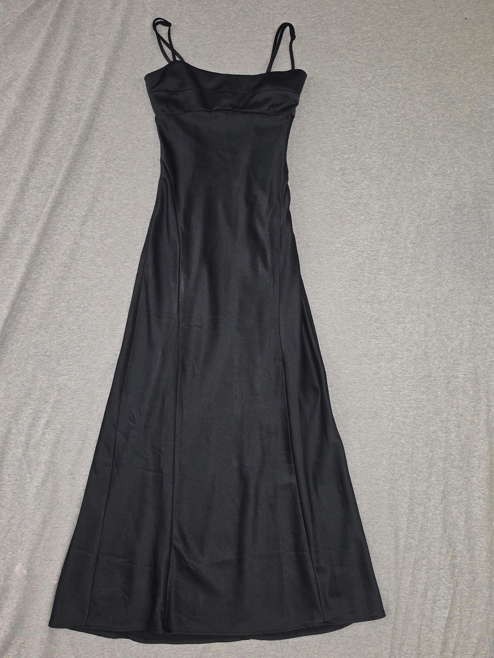 Black Satin Slip Maxi Dress with Spaghetti Straps - Picture 5 of 10